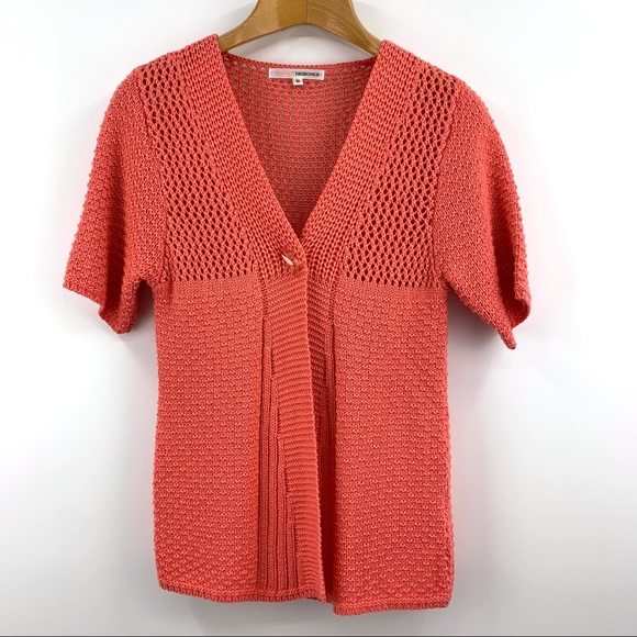 Today's Designer Salmon Pink Single Button Short Sleeve Knit Cardigan, Medium - Picture 12 of 16